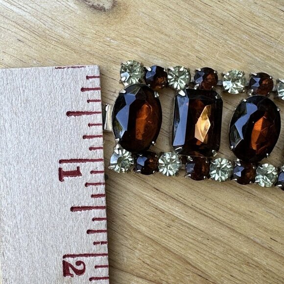 Vintage Link Bracelet Size 7 Amber Yellow Rhinestones‎ Crystal Glass Gold Plated - Picture 8 of 8